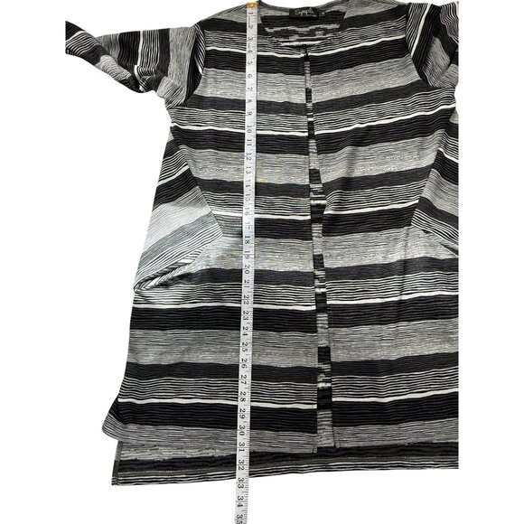 Simpli Chic Black Gray Striped Long Open Cardigan Sweater Womens Size 8 - Picture 6 of 8